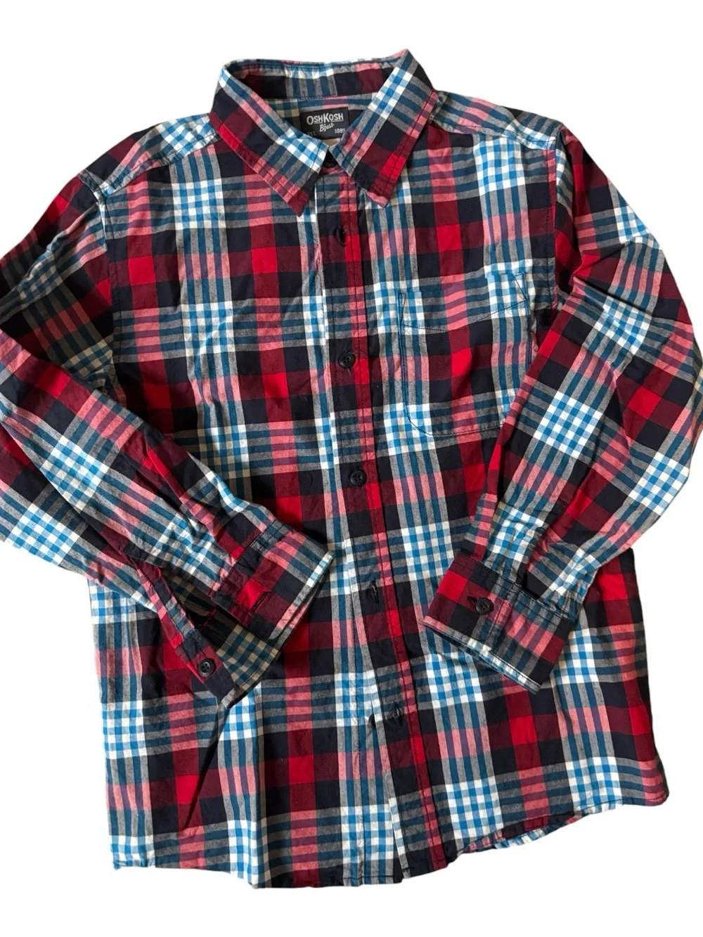 😎OshKosh B'gosh Boys Kids Plaid Fall Casual Button Down Cotton Shirts | 8
